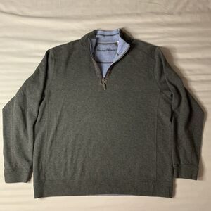 TOMMY BAHAMA Olive/Mushroom REVERSIBLE 1/4 Zip Pullover Sweater Mens Large